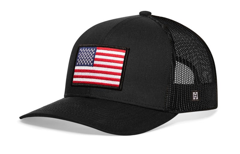 HAKA American Flag Hat, USA Trucker Hat for Men & Women, Adjustable Baseball Cap, Mesh Snapback, Durable Outdoor Black Hat - Image 2